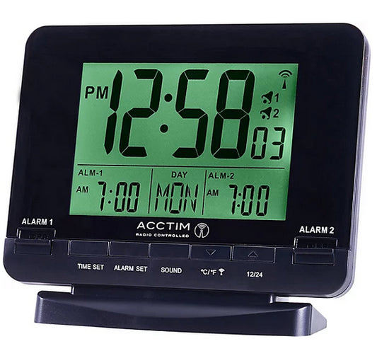 Acctim Delaware Digital Radio Controlled Dual Couples Alarm Black