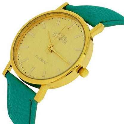 Relda Ladies Analogue Jumbo Gold tone Dial & Leather Strap With Buckle REL6 Available Multiple Colour - Needs Battery.