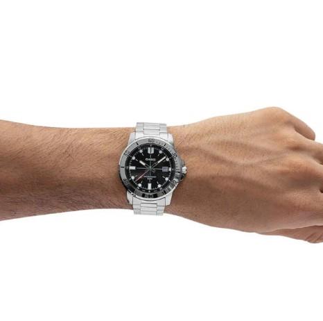 Casio Mens Analogue Dated Black Dial Silver Stainless Steel Bracelet Watch