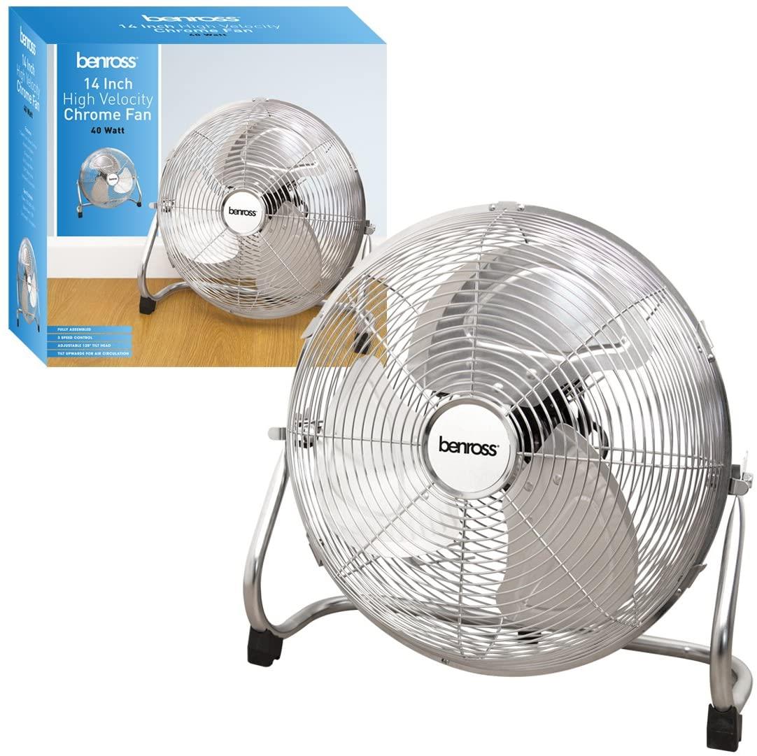 Benross Chrome 14 Inch High Velocity 3-Speed Floor Fan- 42630