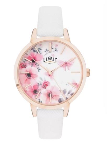 Limit Ladies Secret garden Pink & White Floral Dial White leather strap watch 60021