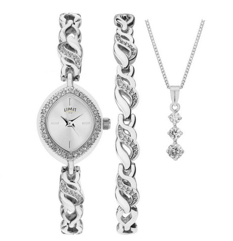 Limit Ladies Silver Bracelet Necklace and Watch Gift Set 6293G