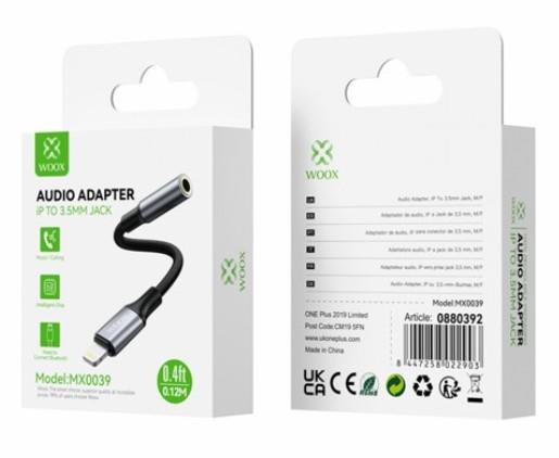 Woox MX0039 3.5mm Aux/F to Type C Braided Bluetooth Connection Audio Cable, 0.4ft 0.12m, Black