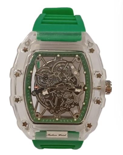 New Rubber Gents Clear Fashion Quartz Movement Skeleton Clear Dial Rubber Strap Watch Available Multiple Colour