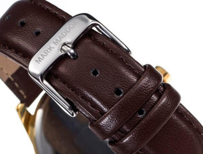 Mark Maddox Mens Quartz with Gold Dial Analogue Brown Leather Strap Watch - CLEARANCE NEEDS RE-BATTERY