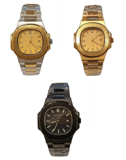 Christyan Arden Mens Fashion Square Dated Dial Analogue Metal Bracelet Strap Watch Available Multiple Colour (NY London)