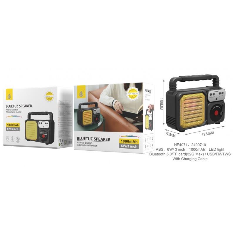 Potable BTS Speaker, BT 5.0, 1000mAh, FM/USB/TF, Yellow