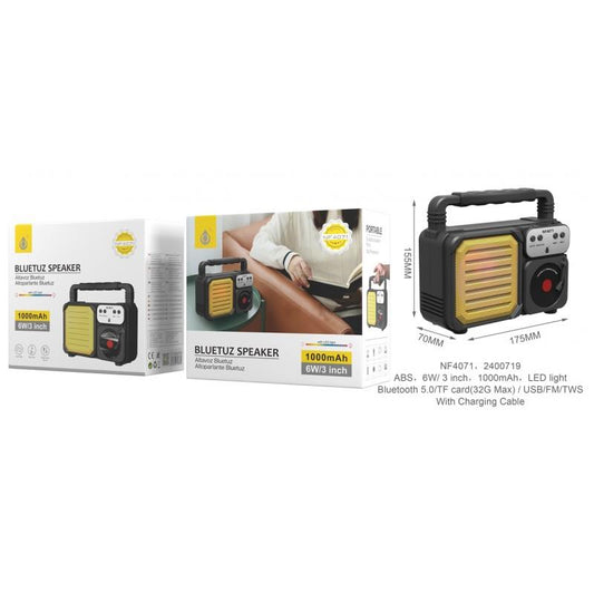 Potable BTS Speaker, BT 5.0, 1000mAh, FM/USB/TF, Yellow