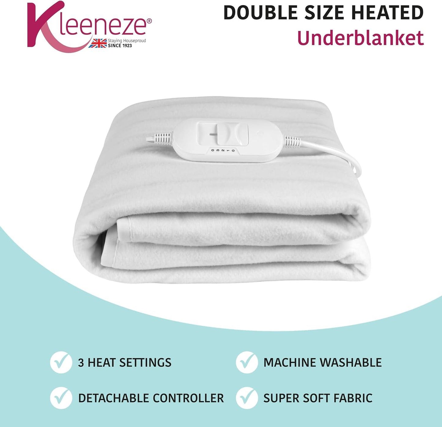 Double Plus Heated Underblanket 3 Heat Settings 70W, 135 x 120 CM