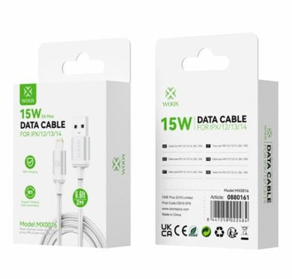 Woox USB to Lightning Braided Data Cable, 15W 3A Max, 9.8ft 3m, White/Black