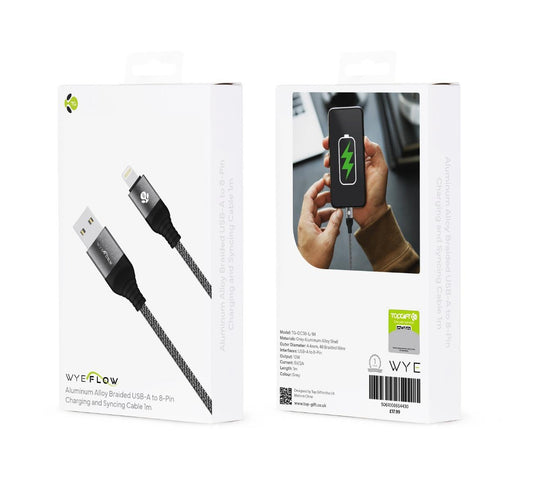WYEFLOW Aluminum Alloy Braided USB-A to 8-Pin Charging and Syncing Cable