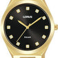 Lorus Ladies Bling Black dial Gold Plated Stainless Steel Bracelet Watch RG206WX9