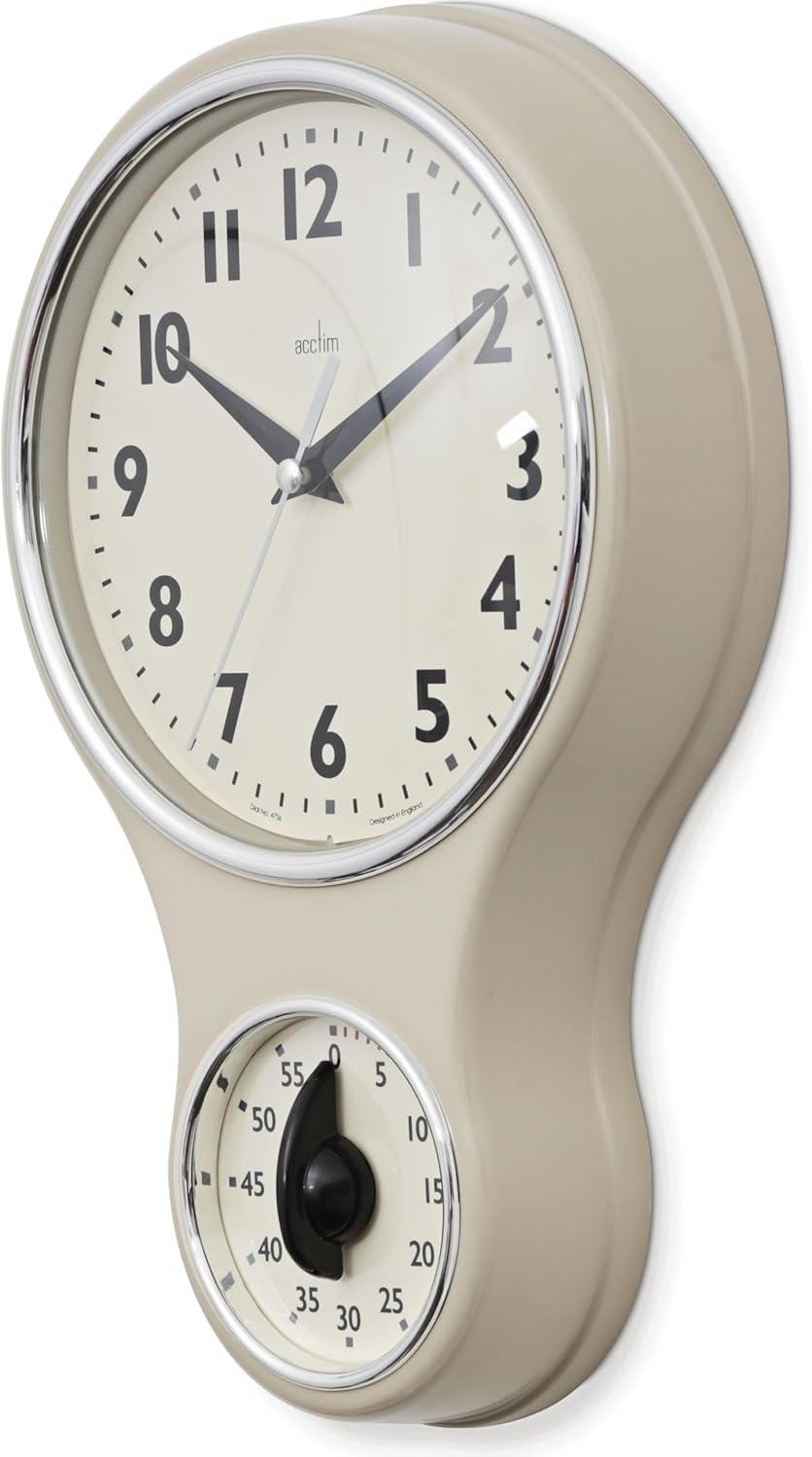 Acctim Kitchen Time 20cm Timer Quartz Retro Style Domed Glass Lens Wall Clock Available Multi Colour
