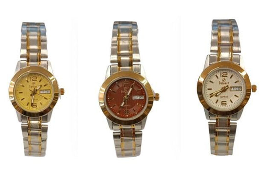 Swismax Ladies Day Date Water Resistant Dial 2 Tone Metal Strap Watch Available Multiple Colour