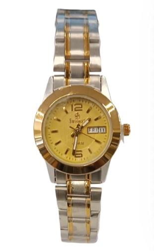 Swismax Ladies Day Date Water Resistant Dial 2 Tone Metal Strap Watch Available Multiple Colour