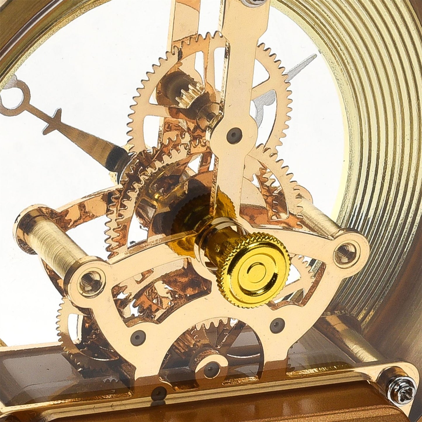 Wm. Widdop Gold Metal Mantel Clock Skeleton Movement Arabic