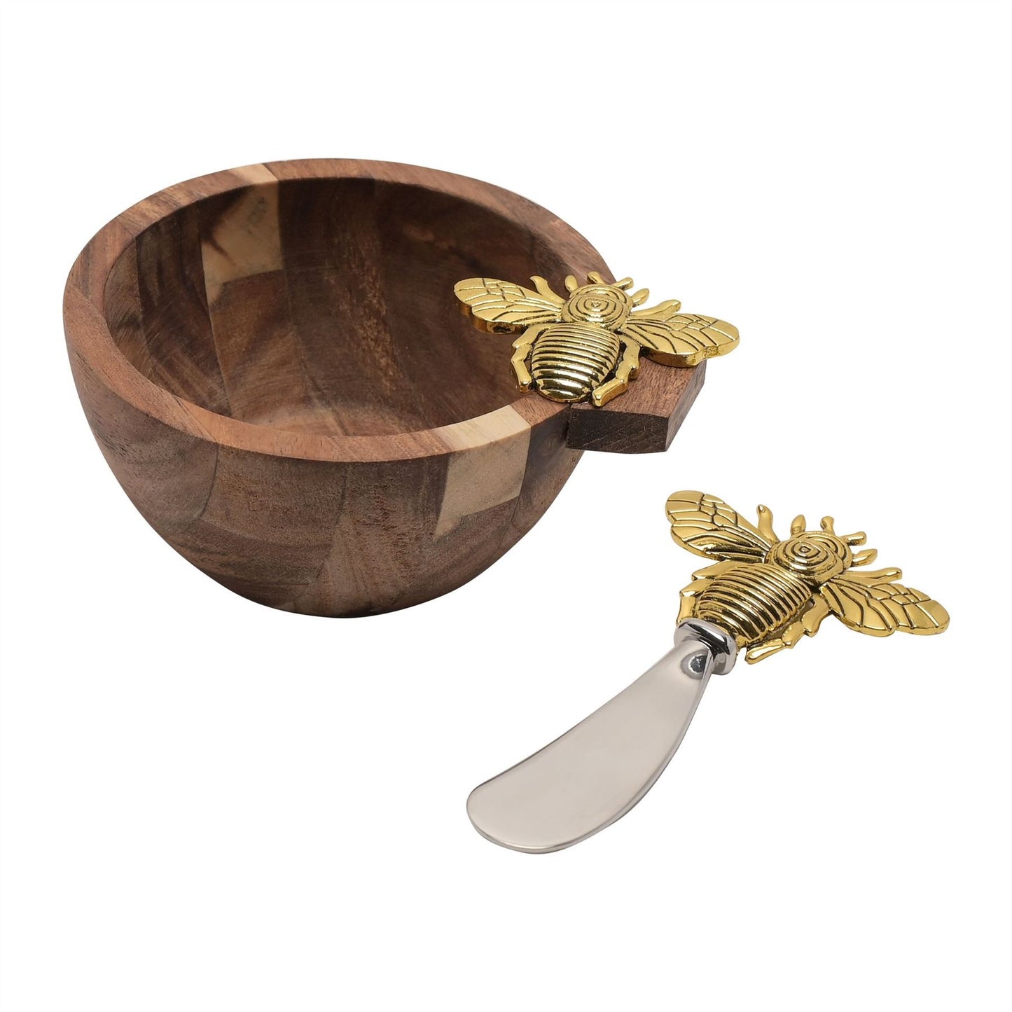 Hestia Acacia Dip Bowl and Spreader Set Bee