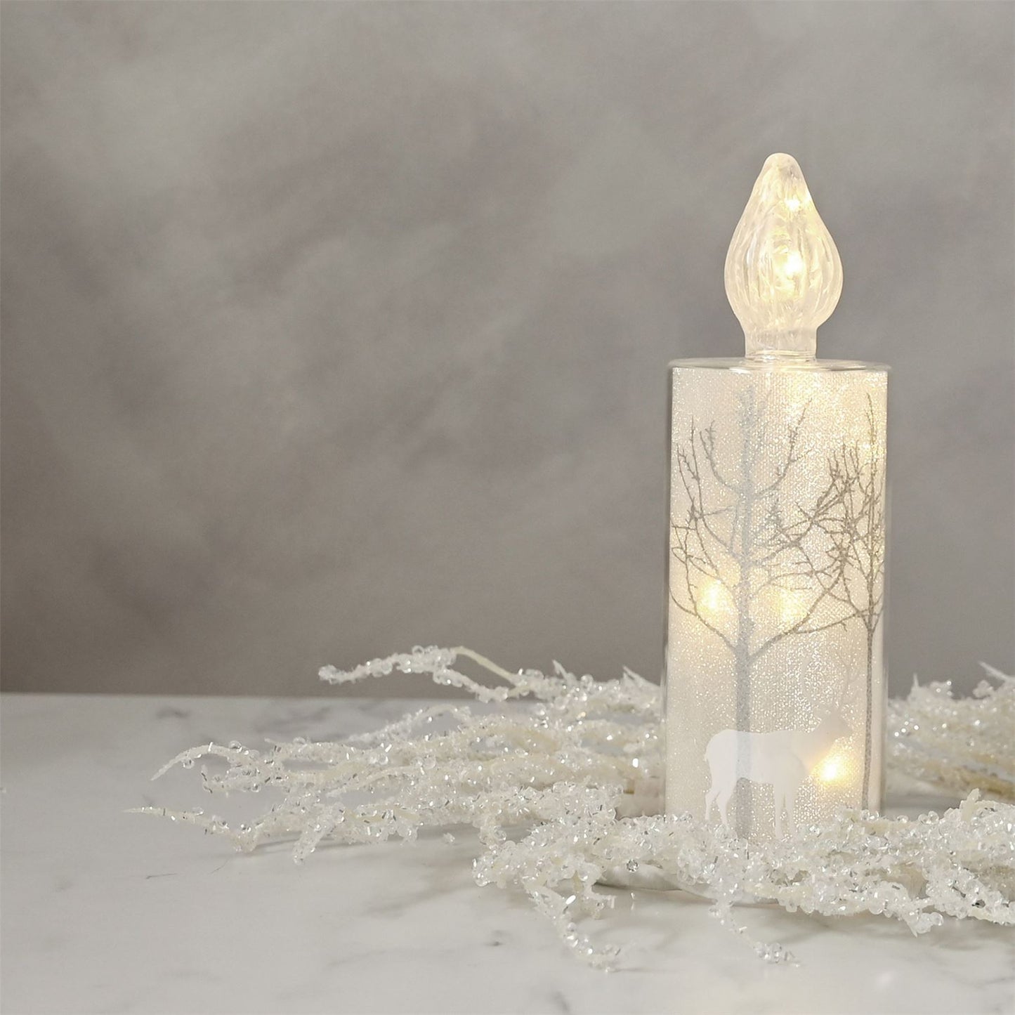 Silver Forest Scene Medium LED Glass Candle Light