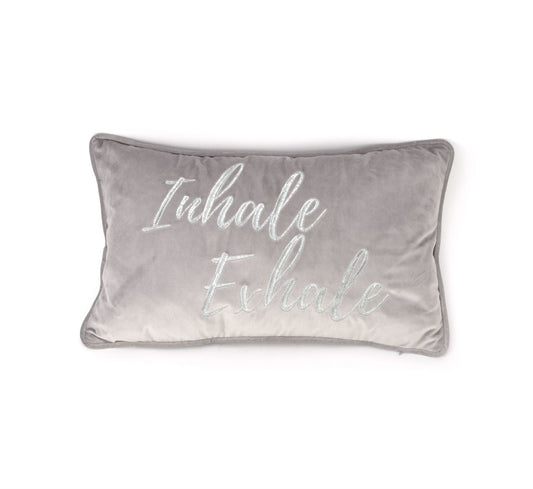 Hestia Grey Velvet Cushion 'Inhale Exhale' 50cm