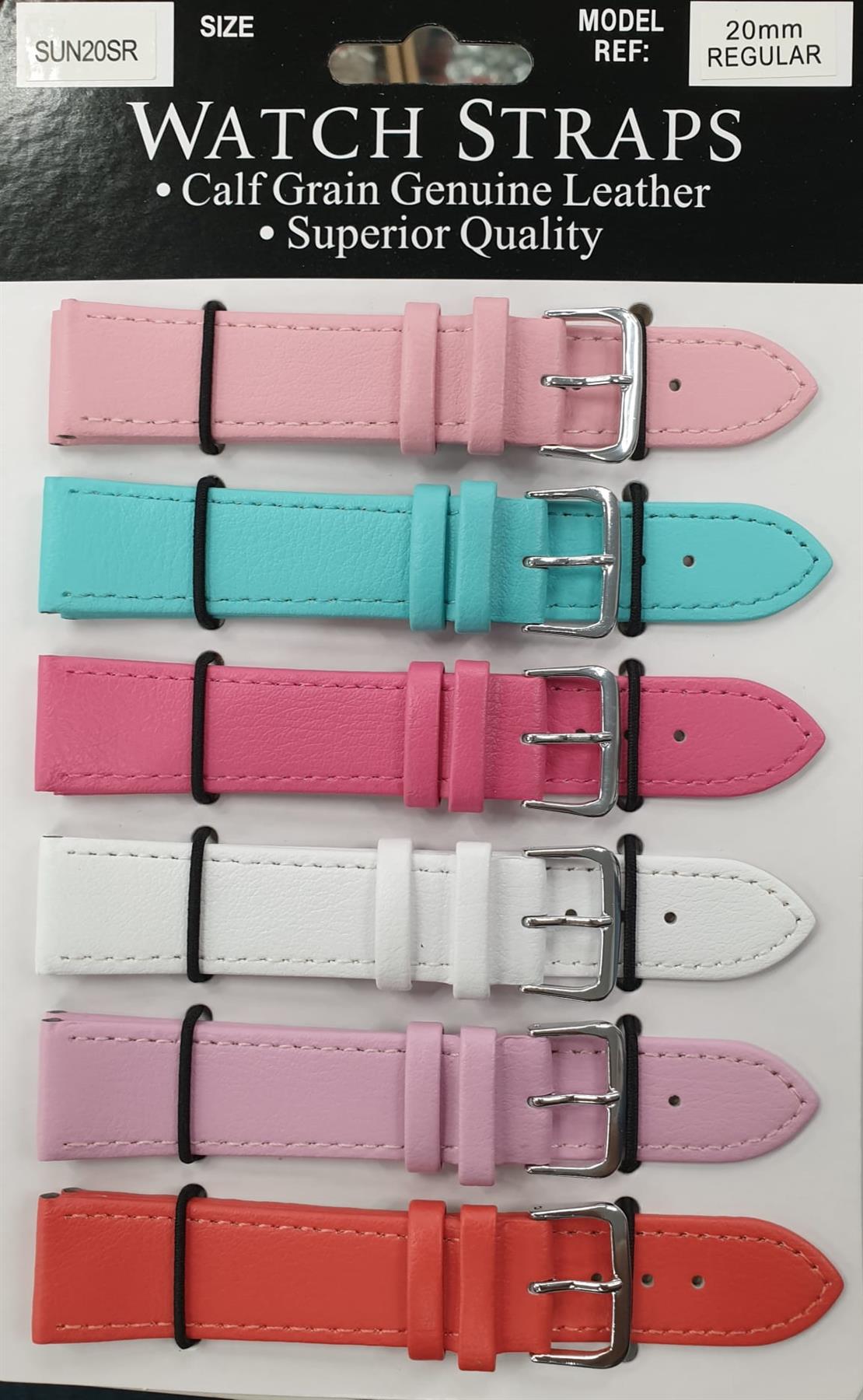 SUNSR Sun Mixed Colour Calf Leather Watch Straps Regular card of 6 - Silver Buckle