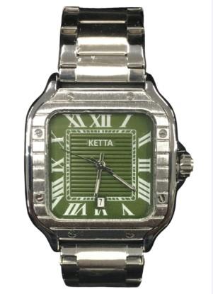 Ketta Mens Fashion Square Roman Number Dated Dial Metal Bracelet Strap Watch Available Multiple Colours