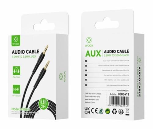 Woox MX0041 3.5mm Aux to 3.5mm Aux PVC Audio Cable, 6.6ft 2m, Black