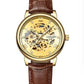 Longbo Mens Automatic Hollow mechanical Dial Analogue Gold/Brown Leather Strap Watch