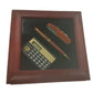 Imperial Mini Calculator & Pocket Knife Set with Wood Matt Brown Gold Trim Ball Pen IMP366 Clock Gift Set - CLEARANCE NEEDS RE-BATTERY & Refill