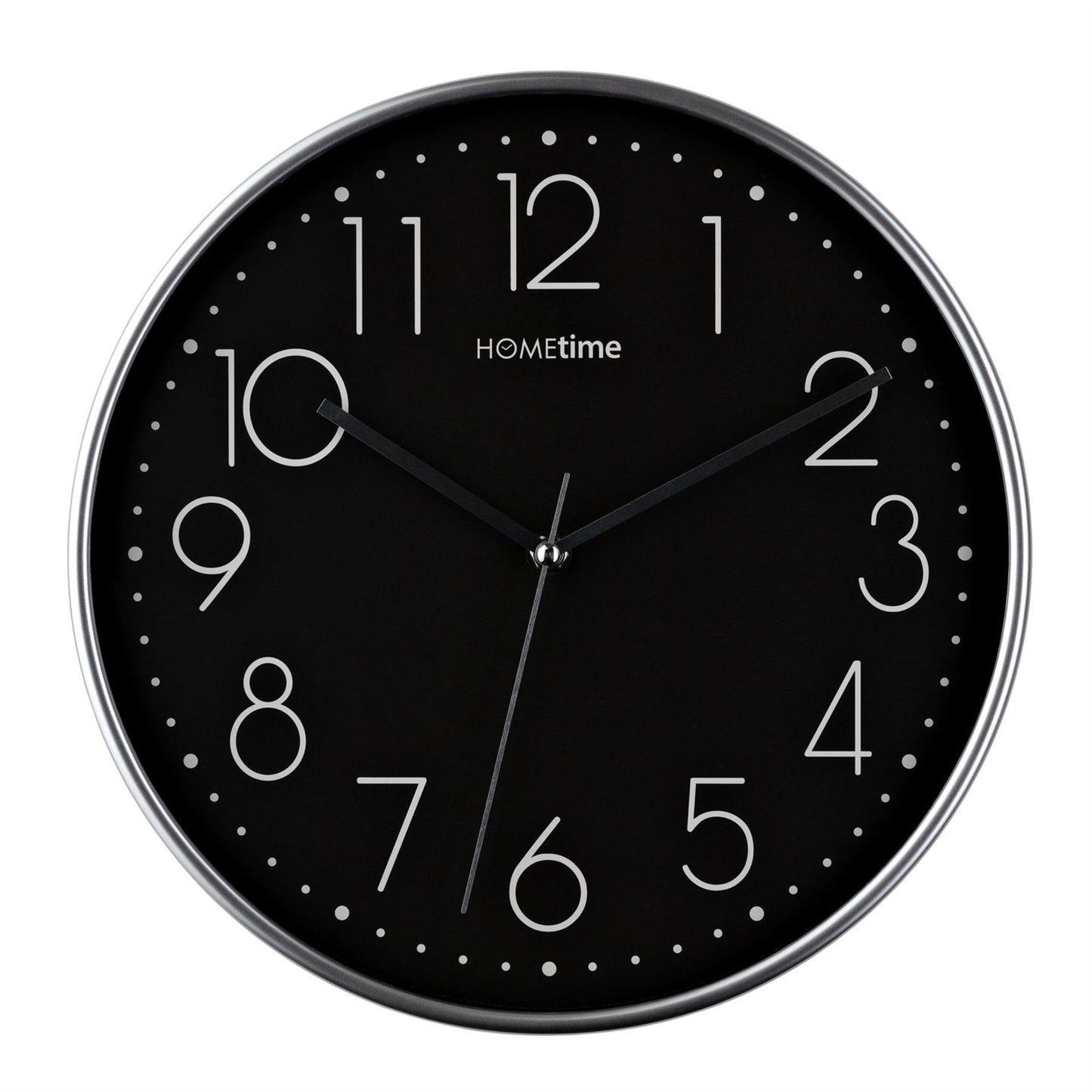 Hometime Round Black Wall Clock Silver Hands 12"