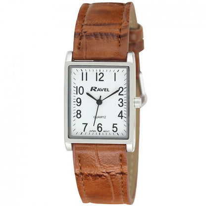 Ravel Mens Basic Classic Rectangular Square Dial Leather Strap Watch R0120