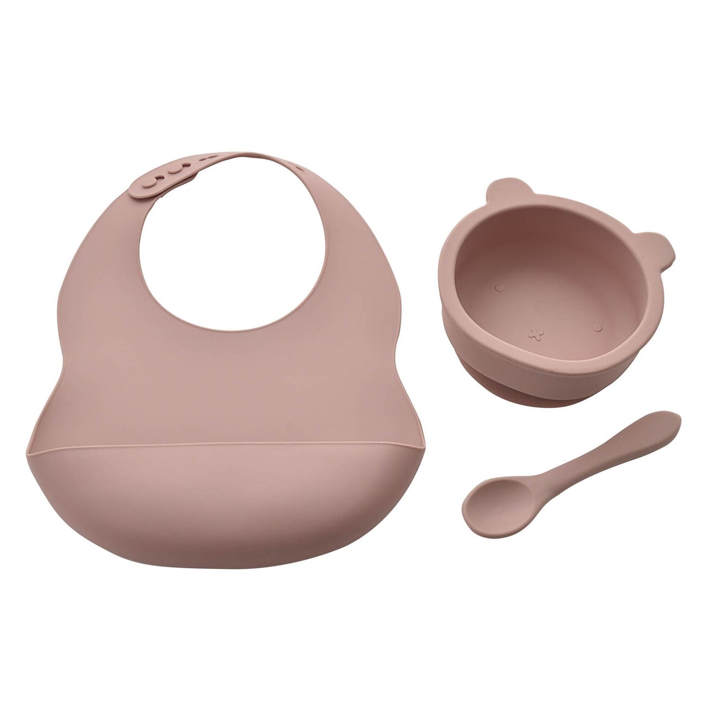 Bambino Silicone Feeding Set Bib Bowl & Spoon Pink