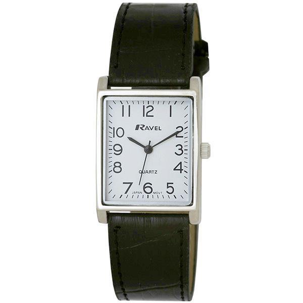 Ravel Mens Basic Classic Rectangular Square Dial Leather Strap Watch R0120