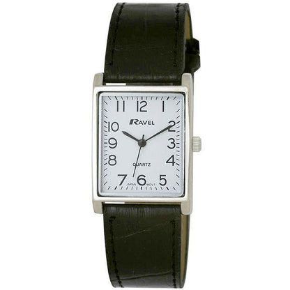 Ravel Mens Basic Classic Rectangular Square Dial Leather Strap Watch R0120