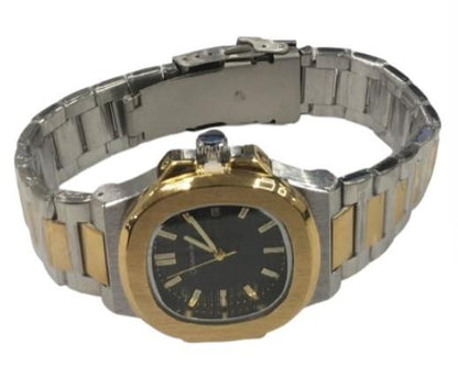 Christyan Arden Mens Fashion Square Dated Dial Analogue 2Tone/Gold Metal Bracelet Strap Watch