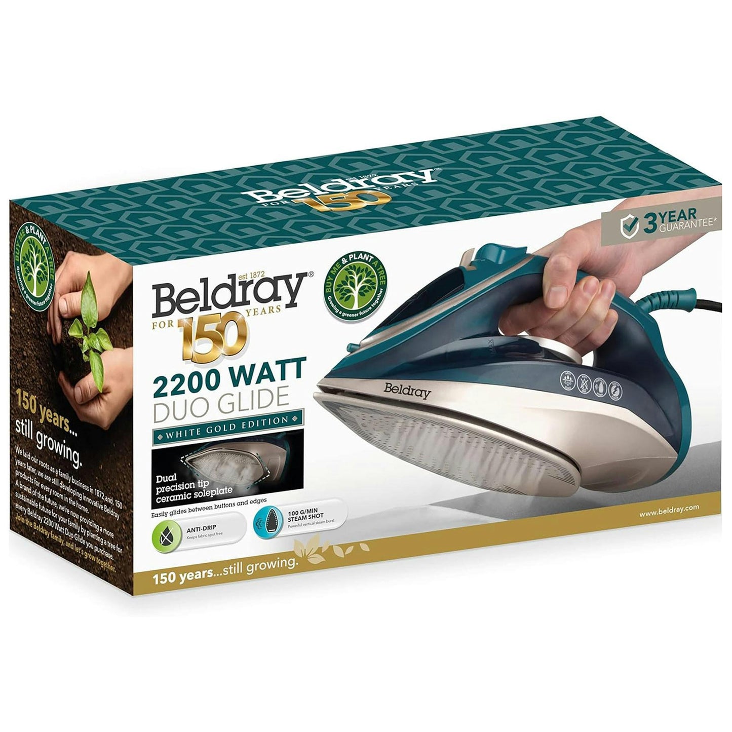 Beldray Duo Glide Steam Iron in Green and Gold - 2200w
