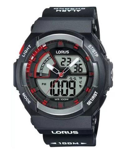 Lorus Mens Sports Chronograph Analog/Digital Black Rubber Strap Watch R2321MX9 BRAND NEW BUT NEEDS BATTERY