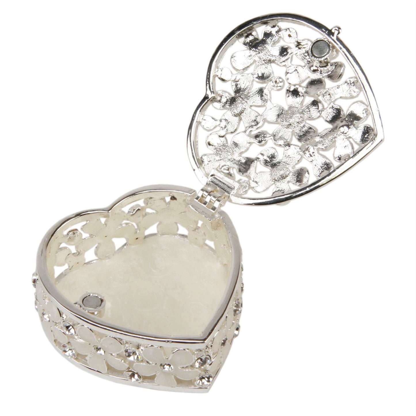 Sophia Heart Shape Trinket Box with Cream Flowers & Crystals