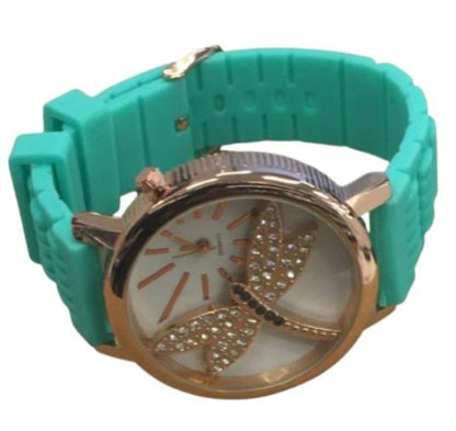 Ladies Fashion Butterfly Bling Dial with Rubber Strap Watch - CLEARANCE NEEDS RE-BATTERY Available Multiple Color