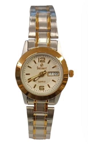 Swismax Ladies Day Date Water Resistant Dial 2 Tone Metal Strap Watch Available Multiple Colour