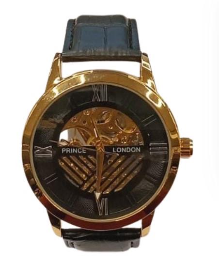 NY London Mens Automatic Dial Analogue Gold/Black Leather Strap Watch