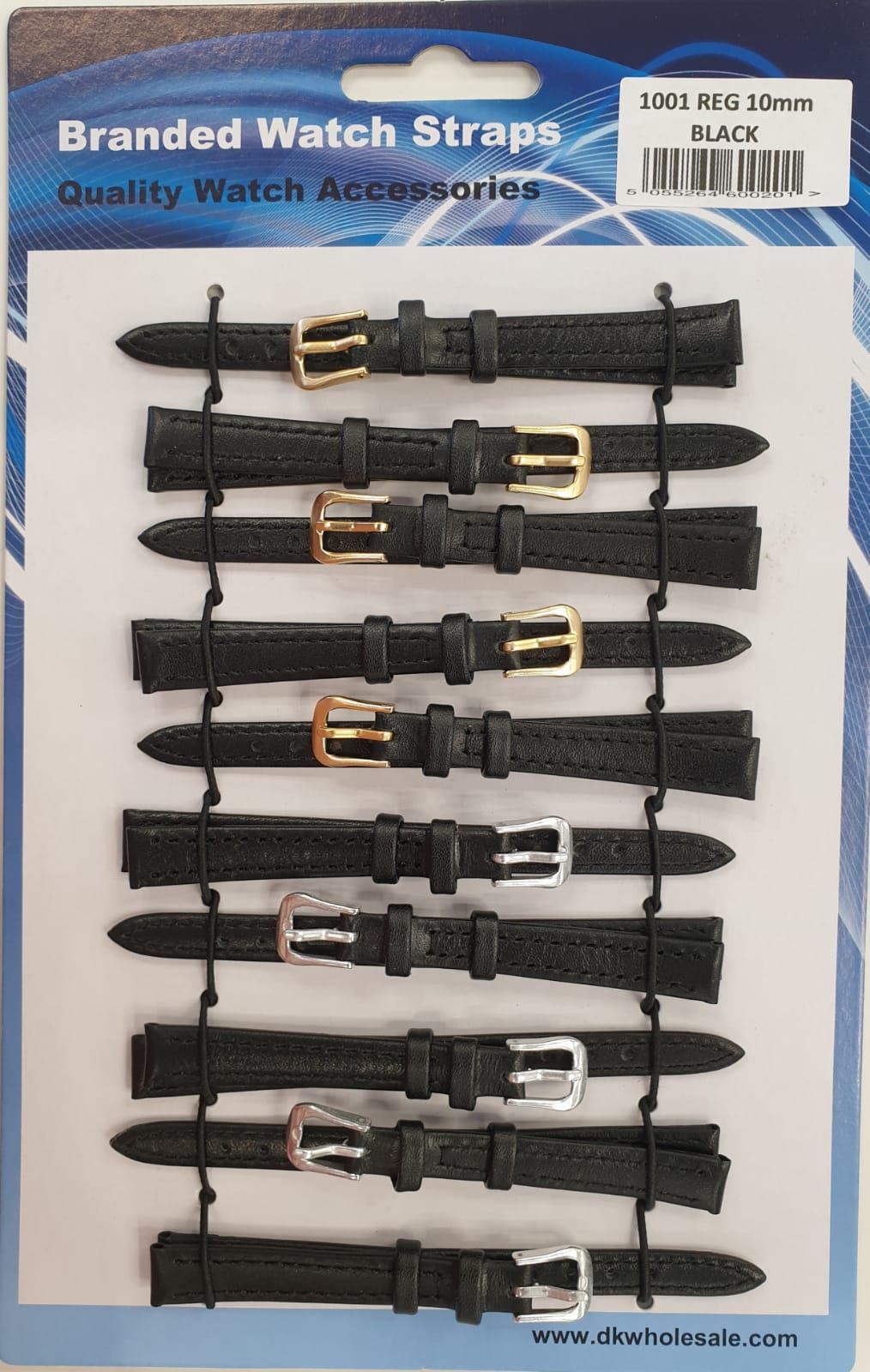 Black Leather Watch Straps Pk10 available sizes 6mm - 24mm 1001BK