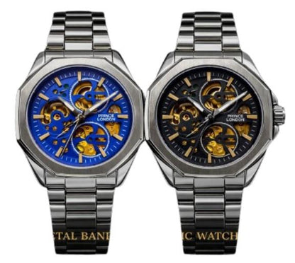 NYL Mens Automatic Metal Hollow Mechanical Octagon Dial Analogue Metal Bracelet Watch NY London Available Multi Colour