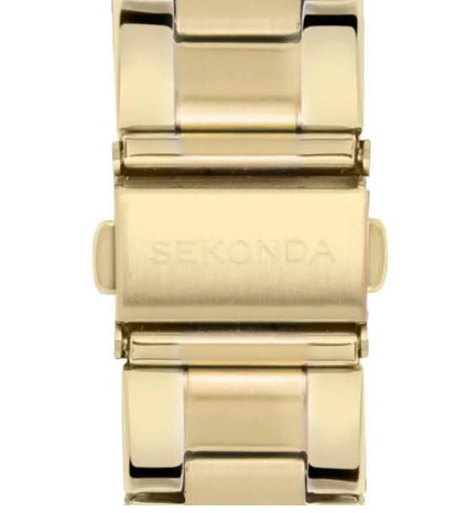 Sekonda Mens Fashion Dated Blue Dial Gold PVD Stainless Steel Bracelet Watch
