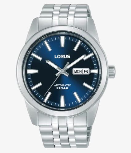 Lorus Mens Automatic Fashion Day Date Blue Dial Stainless Steel Bracelet Watch RL495AX9