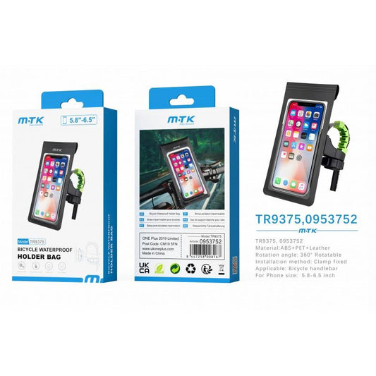 TR9375 Waterproof Pouch for Bicycle, up to 6.5", Black