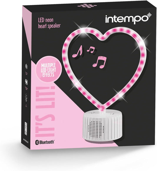 Intempo Bluetooth Speaker LED Heart Portable USB Charging Neon Pink with Cable