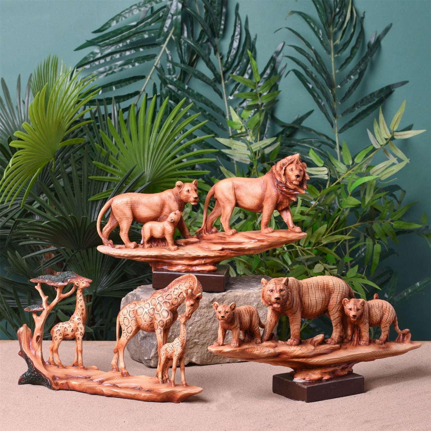 Naturecraft Wood Effect Resin Figurine - Tigers On Rocks