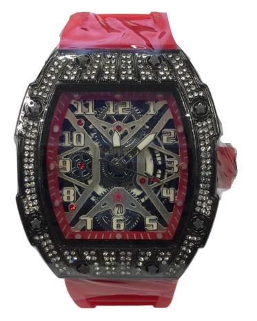 New Rubber Gents Black Bling Fashion Quartz Movement Dated Skeleton Clear Dial Rubber Strap Watch Available Multi Colour NY London