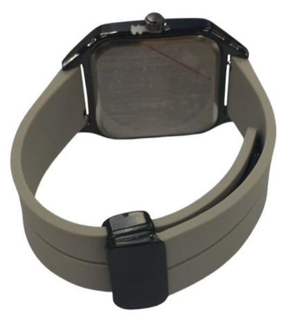 Heryi Rubber Gents Fashion Quartz Square Date Silver Multi Dial Light Grey Rubber Magnetic Strap Watch