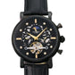 Longbo Mens Automatic Hollow mechanical Dial Analogue Gold Black/Black Leather Strap Watch